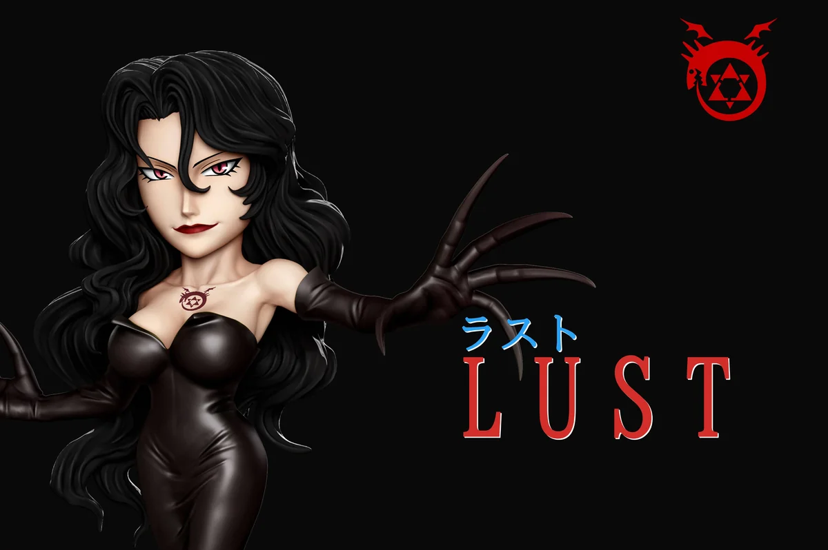 "Lust Fullmetal Alchemist A+ Institute Studio statue from various angles, highlighting her deadly elegance, dynamic pose, and intricate sculpt details."