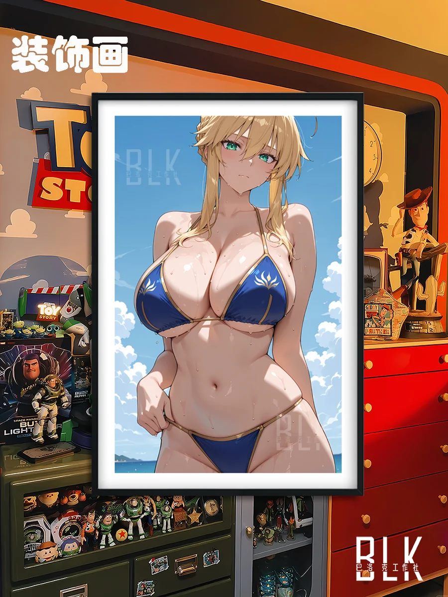 "Vibrant main image of a premium Fate/stay night Baroque swimsuit Saber decorative painting, showcasing artistic flair and rich colors."