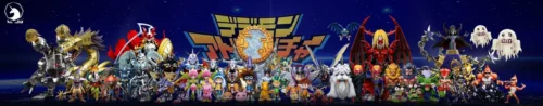 "MDS Studio Digimon Heaven's Gate statue. Iconic scene enhancement detail: ethereal celestial gate, dynamic energy, intricate cloud sculpture."