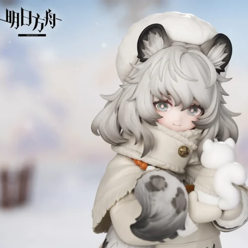An exquisite Myethos Pramanix Figure showcasing the delicate girl's serene face and intricate winter attire, embodying ethereal snow charm.