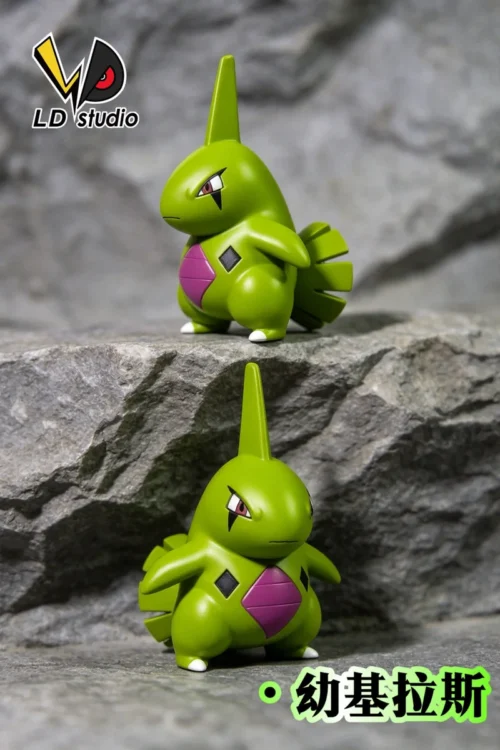"Playful 1/10 Larvitar Pokemon statue, a limited edition collectible. See its adorable, stylized design, powerful details, and rock base."