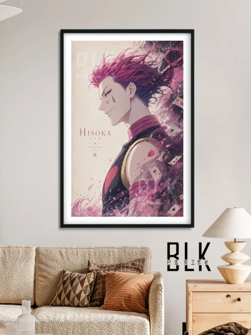 "A detailed view of the Hisoka Baroque decorative painting, showcasing the ornate design and rich, dramatic colors of this Hunter x Hunter art print."