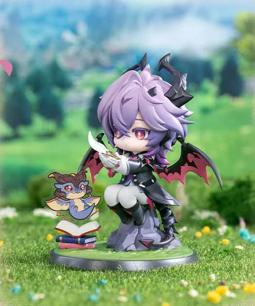"Authentic Genshin Impact Durin Q-version figure by Myethos, a playful chibi Durin exploring a vibrant, whimsical floral world."