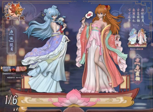 "1/6 Asuka & Rei Evangelion Guofeng resin statue. This main image highlights their unique fusion design, featuring elegant traditional Chinese Hanfu."