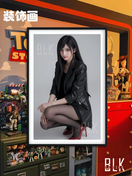 "Elegant A3 size Baroque-inspired decorative painting of Final Fantasy VII's Tifa Lockhart. This artistic piece beautifully captures Tifa in a stylize."