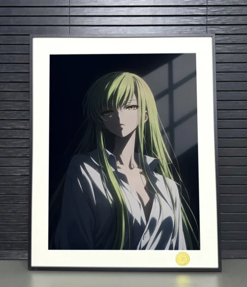"Detailed view of the limited edition Code Geass CC decorative painting by H-TWO Studio, showcasing the elegant framed art print of CC."