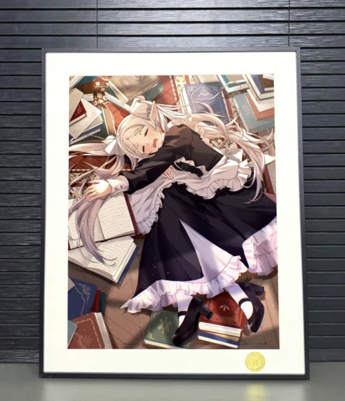 "Gallery of the elegant Sleeping Frieren decorative painting, highlighting premium giclée details and minimalist frame. A limited edition Frieren art."
