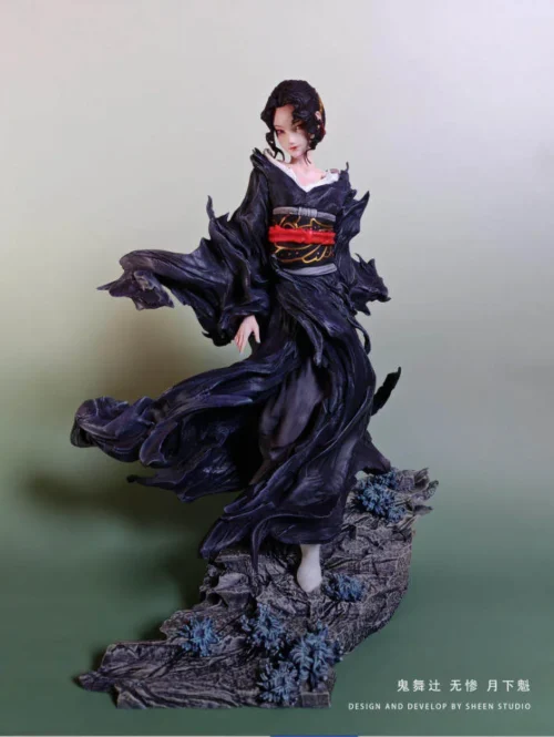 "Exquisite limited edition Demon Slayer Muzan Kibutsuji female form statue, elegantly captured under a mysterious moonlit backdrop."