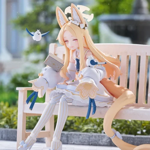 "Dynamic Yuri Saika figma from Blue Archive, shown from multiple angles, highlighting intricate school uniform details and versatile posing.“