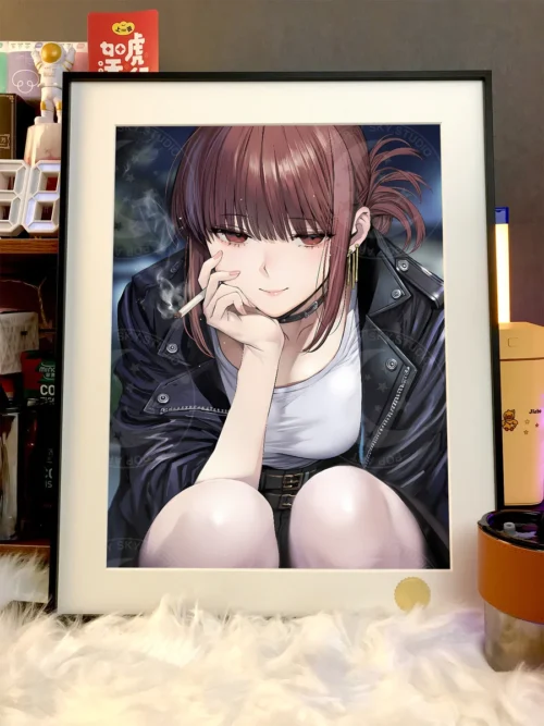 "Detailed shot of the Limited Edition Starry Night anime art print, revealing its premium archival quality and the urban night scene of Miss Yamada."