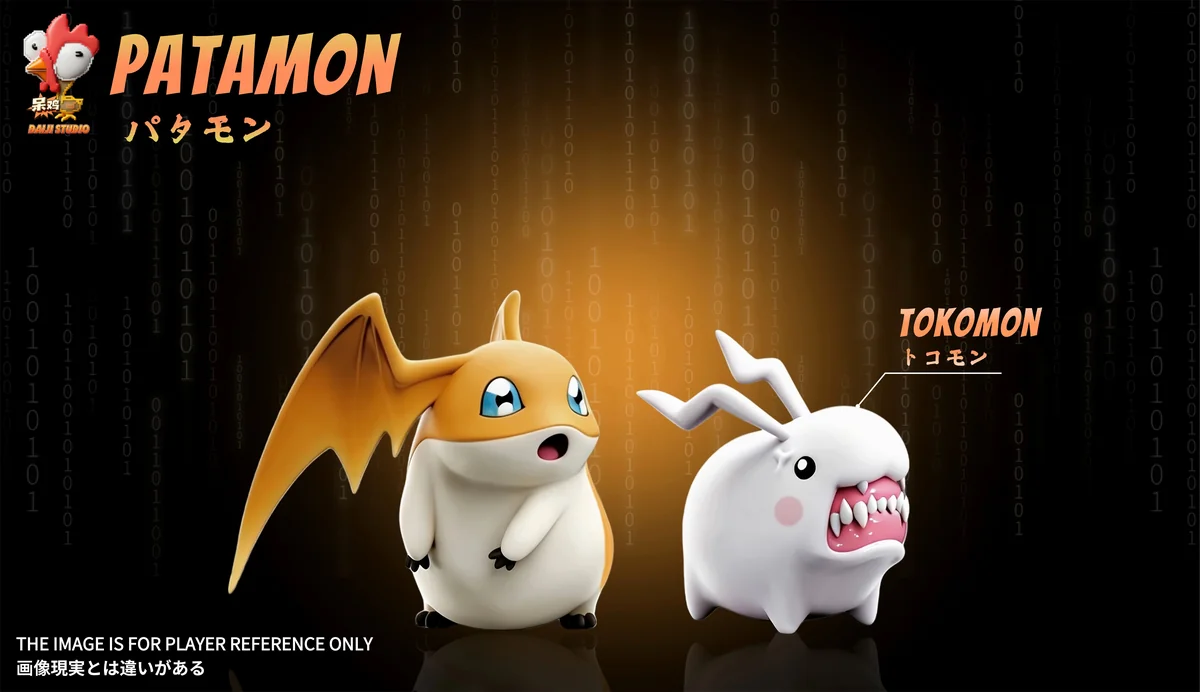 Adorable limited edition Digimon partner duo chibi statues shown from various angles, highlighting playful sculpt details and heartwarming poses.