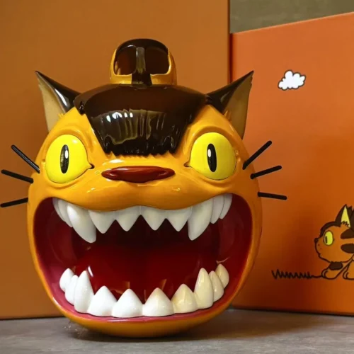 "Unique Totoro Catbus Daruma collectible figure by Lazy Fish Studio. A playful My Neighbor Totoro statue blending Ghibli magic with Daruma whimsy."
