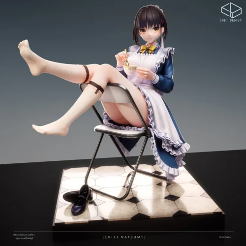"Limited, high-detail 1/6 Natsume Four Seasons statue by Cast Design Studio. Multiple views of Natsume, Nyanko-sensei, and flowers. A Natsume figure."