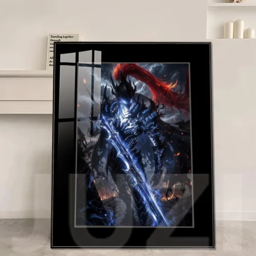 "Solo Leveling Igris Blue Armor Sword Version premium HD framed decorative painting by JUZI Studio, showcasing dynamic vibrant colors."