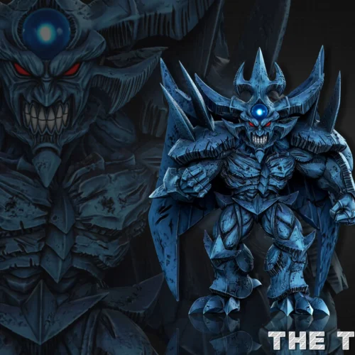"Obelisk the Tormentor Yu-Gi-Oh! statue: a dynamic, powerful portrayal of the iconic Egyptian God, battle-ready. The ultimate premium collectible."