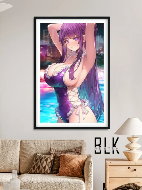 "Premium Frieren Fern swimsuit decorative painting, vibrant and modern anime wall art from Baroque Studio, highlighting artistic details for collector."