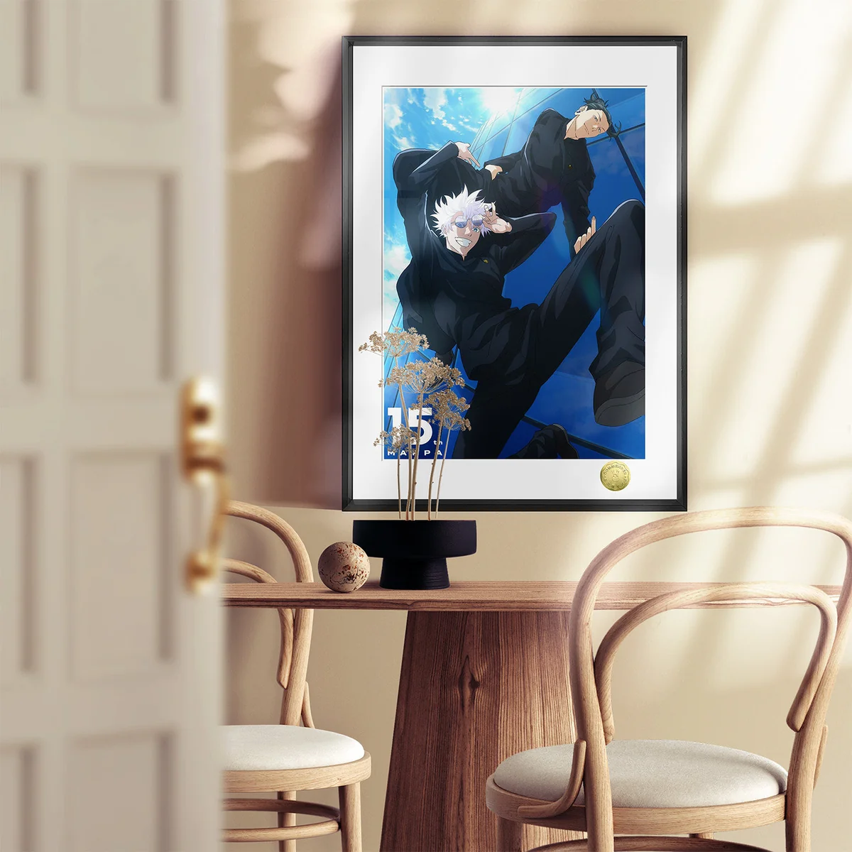 "Vibrant close-up of the exclusive Jujutsu Kaisen 15th Anniversary art decorative painting, showcasing intricate character details and dynamic anime."