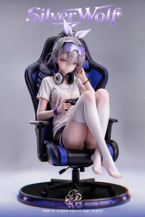 "Sumeng Studio's dynamic 1/6 Silver Wolf Honkai: Star Rail resin statue, showcasing her futuristic hacker aesthetic and detailed action pose."