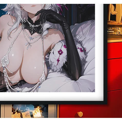 "Close-up of the premium Baroque Snowbreak Long Yan decorative painting, showcasing intricate artistic details of her serene portrait and rich texture."
