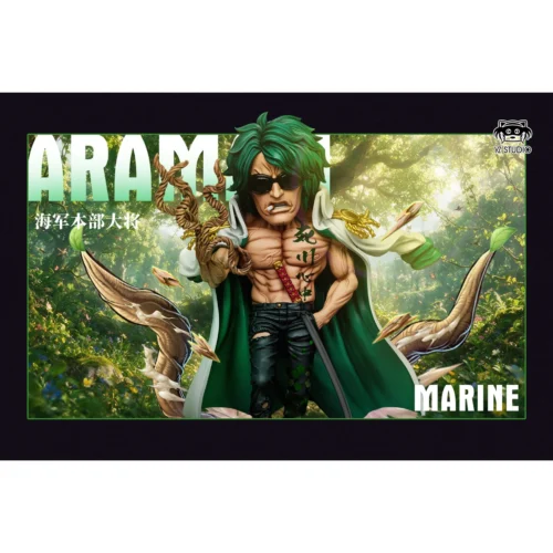 "A gallery of detailed images showcasing the YZ Studio Ryokugyu (Aramaki) One Piece statue from various angles, highlighting its dynamic pose."