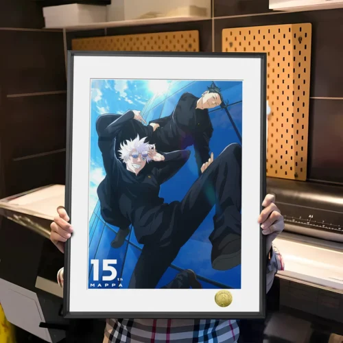 "Exclusive Jujutsu Kaisen 15th Anniversary Art decorative painting featuring a dynamic group portrait of beloved characters in vibrant anime style."