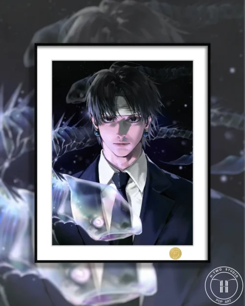 Limited Edition Chrollo Lucilfer Hunter x Hunter decorative painting by H-TWO Studio, featuring a dynamic dark aesthetic portrait framed as an art print.
