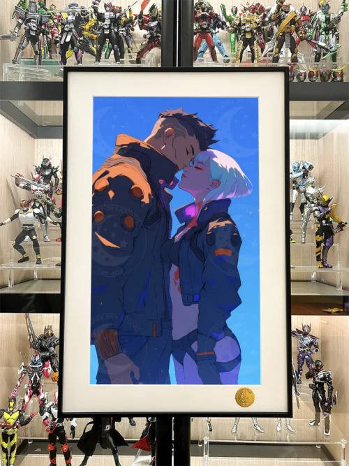 Hand-numbered limited edition Lucy David Cyberpunk Edgerunners art print. This premium decorative painting showcases iconic characters under a detail.