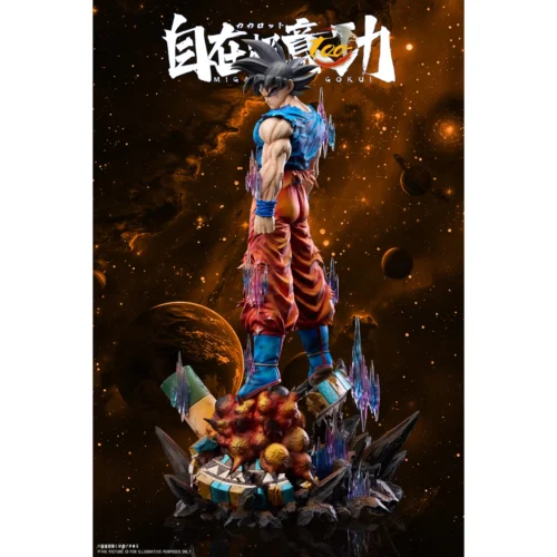 "Main display of the premium Ultra Instinct Goku resin statue, powerfully posed with radiant aura and exclusive dual head sculpts."