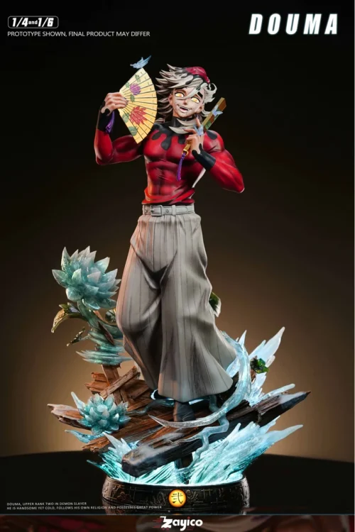"Dynamic Doma Demon Slayer 1/6 & 1/4 resin statue featuring vibrant LED illumination, intricate ice effects, and premium detailing. A limited edition."