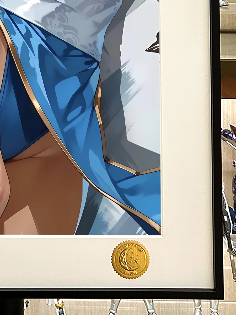 "Chun-Li Art Print: Dynamic action pose and vibrant cosmic background. Premium Limited Edition gallery views showcase artistic details."