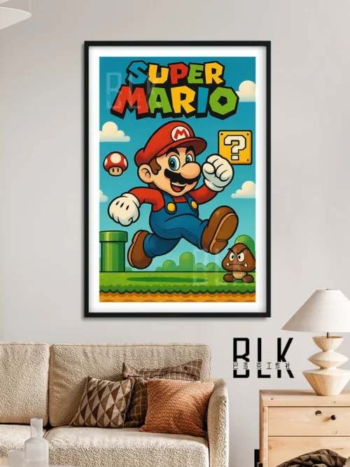 "Gallery of the Retro Super Mario Baroque decorative painting, showing unique artistic details, elegant ornate style, and classic Mario characters rei