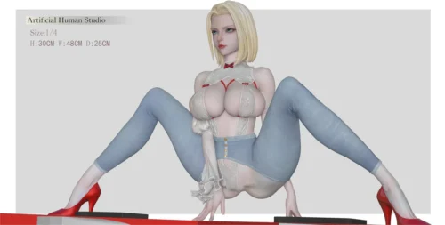 "Multiple angles of the stunning 1/4 scale realistic Android 18 Dragon Ball Z statue, showcasing her dynamic pose and intricate, hyper-realistic."