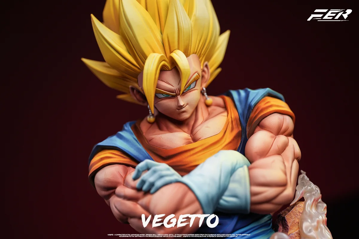 "Exquisite Vegetto Bust Statue, 1/5 scale, showcasing the Super Saiyan Blue form with vibrant blue hair and dynamic detail for Dragon Ball fans."