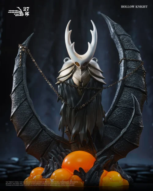 "Hollow Knight Sealed Vessel & Little Knight LED statue by 27yu Studio. Multiple angles showcase intricate sculpting, atmospheric glow, and iconic."