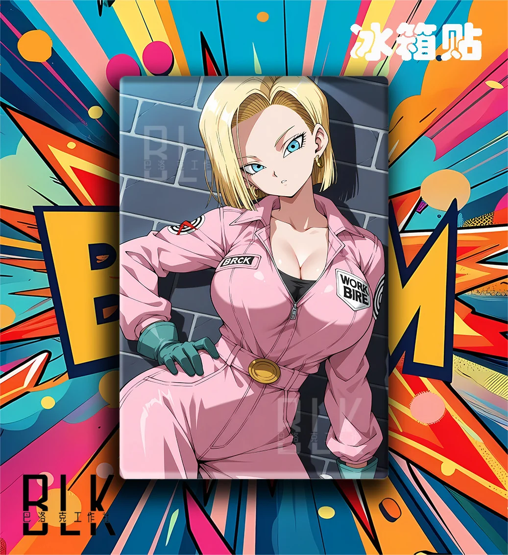"Gallery views of the Baroque Android 18 decorative painting, featuring premium anime wall art. Details Android 18's iconic pink outfit."