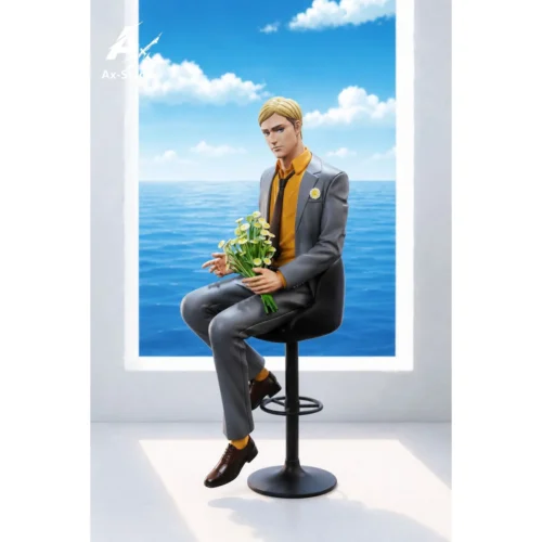 "Erwin Smith Attack on Titan limited edition resin statue by AAxAX Studio, seated commandingly on his iconic, regal chair."