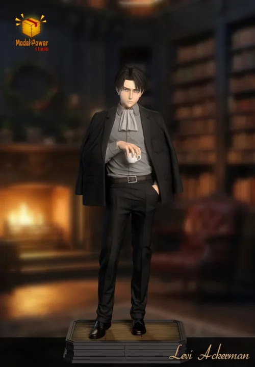 "Limited Edition Levi Ackerman Attack on Titan premium resin figure. Poses sleekly in his iconic removable suit, showcasing exquisite detail and power."