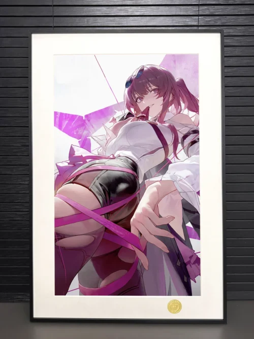 "Limited Edition Kafka Honkai: Star Rail art print, detailed view highlighting the striking digital art and sophisticated sleek black frame."