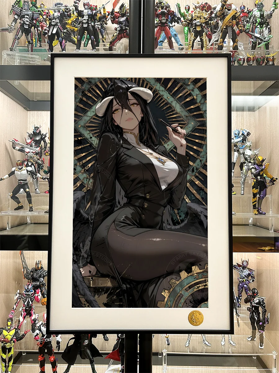 "Close-up of the Limited Edition Albedo OVERLORD Art Print, showcasing premium quality rendered details of Albedo against a majestic starry night sky."