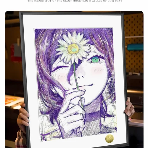 "Vibrant, dynamic Chainsaw Man Reze hand-drawn fan art decorative painting, showcasing her iconic Bomb Devil persona. Limited edition collectible."