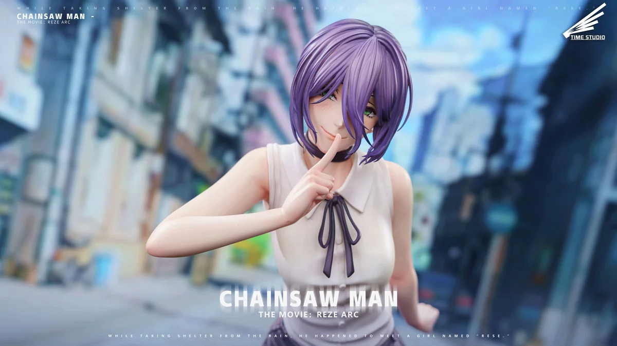"Premium 1/4 Reze Chainsaw Man statue variant featuring the realistic head sculpt add-on. Dynamic details for this limited edition."