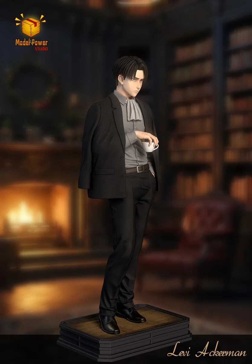 "Limited Edition Levi Ackerman Attack on Titan premium resin statue. View sleek design, removable suit, and intricate sculpture details."