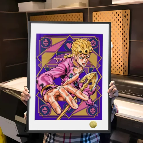 "Vibrant Giorno Giovanna "Gang-Star" decorative painting, showcasing exclusive JoJo's Bizarre Adventure art with dynamic Golden Wind aesthetics."