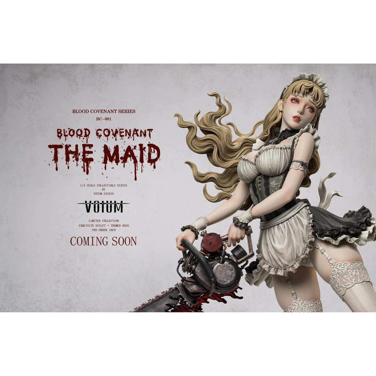 "1/4 Blood Pact Maid Resin Statue showing intricate gothic details, realistic sculpting, and elaborate dark fantasy base from various angles."