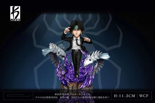 "Exclusive Hunter x Hunter Chrollo Lucilfer WCF Requiem KS STUDIO statue from various angles, showcasing dynamic pose, dark elegance."