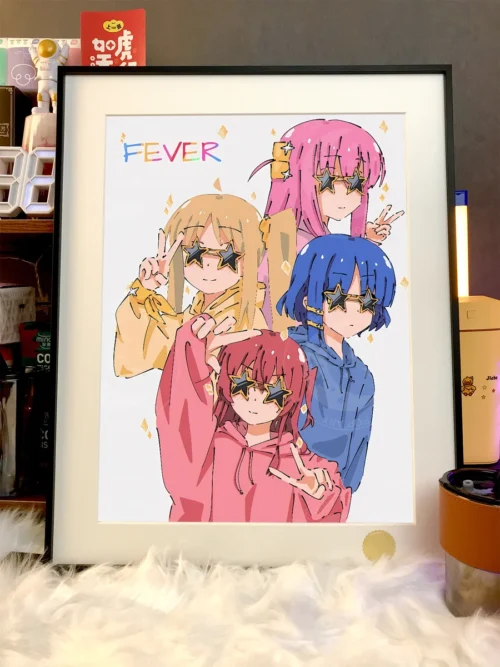 "Premium Bocchi the Rock! Hitori Gotoh 'Sunglasses Rock' art print, showing vibrant starry sky and dynamic character details. Limited edition anime."