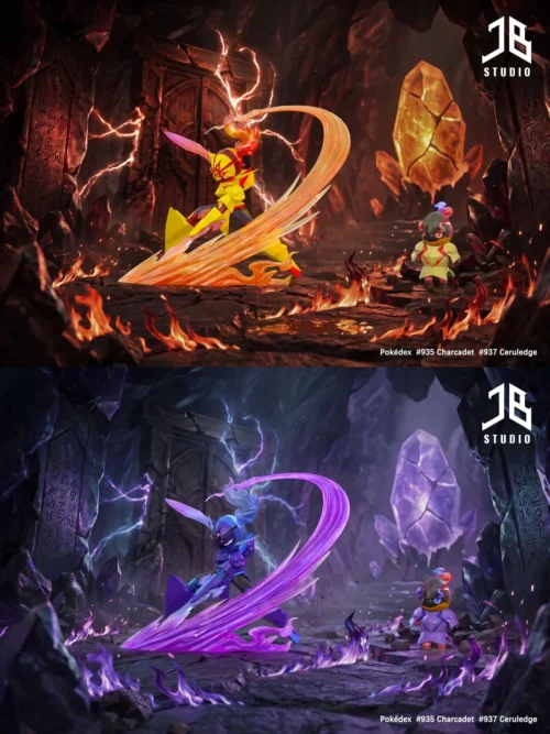 "Exclusive 1/20 Charcadet & Armarouge Pokémon Evolution Set resin statue by JB Studio. Dynamically depicts the detailed transformation, a premium."