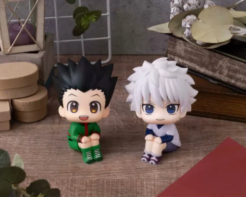 Official MegaHouse Hunter x Hunter chibi figures of Gon and Killua in their iconic upward-gazing poses, a playful collectible set.