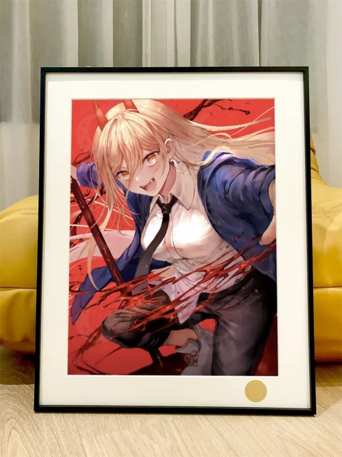 "Limited edition Chainsaw Man Power decorative painting, a vibrant art print featuring dynamic Power against an intricate cosmic starry sky."