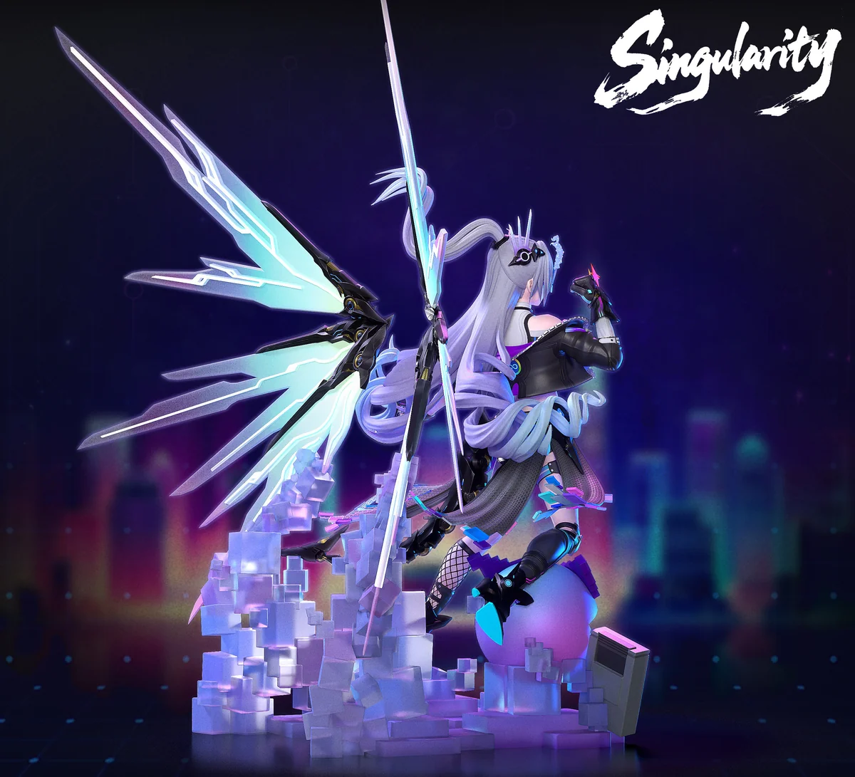 "Detailed multi-angle view of the ultra-limited 1/6 Silver Wolf Honkai: Star Rail resin statue, highlighting its dynamic cyberpunk aesthetic."